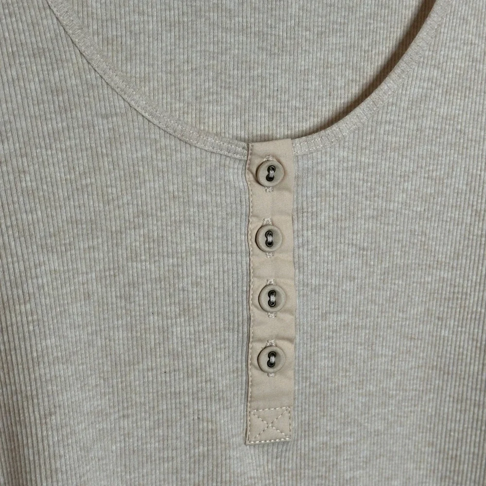ULLA JOHNSON Joanne Beige Poplin Sleeve Rib Knit Top in Oatmeal Size XL‎